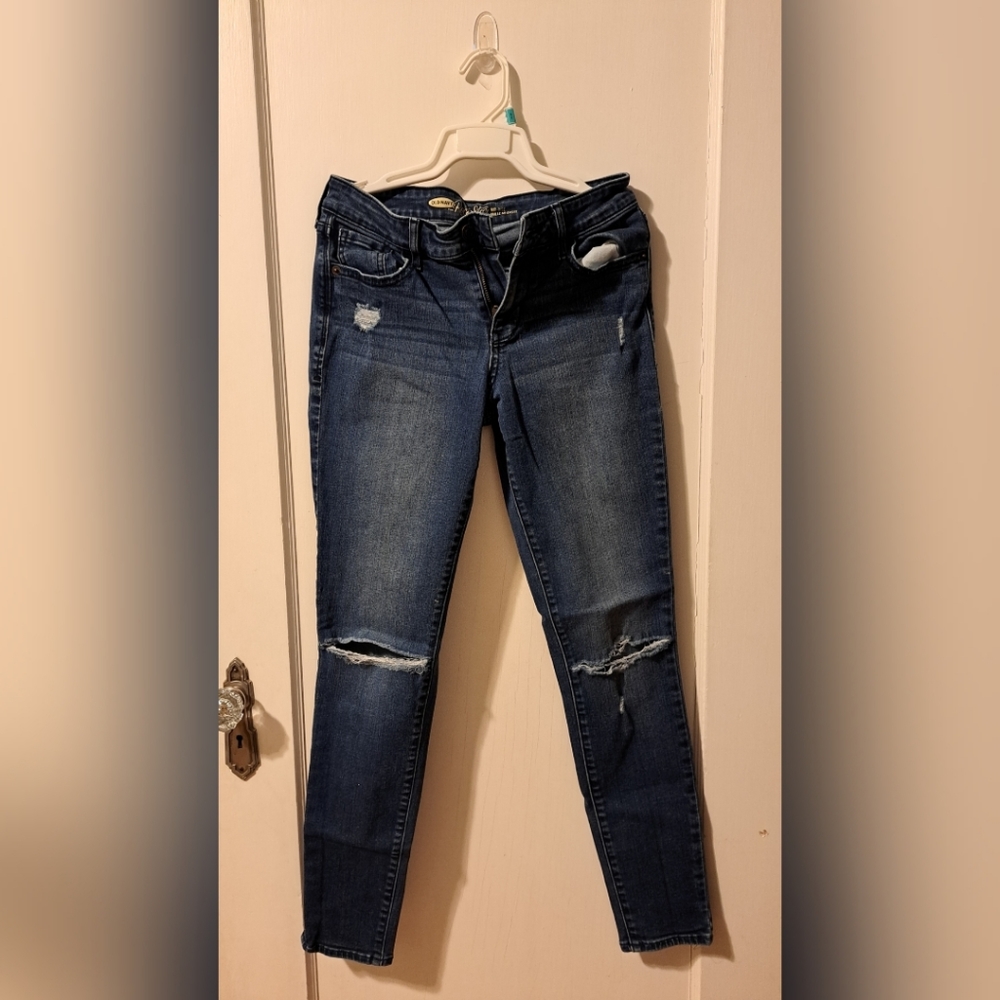 Old Navy Rockstar Mid-Rise Distressed Skinny Jeans Women's 4 Regular Medium Wash